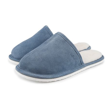 Chaussons en cuir avec laine de mouton pour homme Tom, bleu