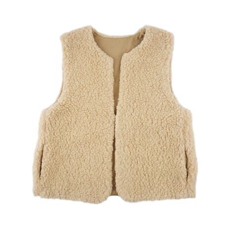 Wollen vest met knoopsluiting en zakken, beige