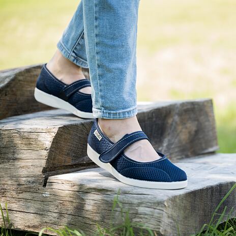 Dames comfort ballerina's met klittenband, blauw