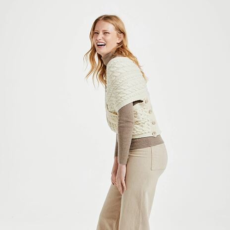 Merino wikkelplaid met knopen, naturel
