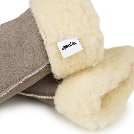 Leather mittens with sheep wool gray