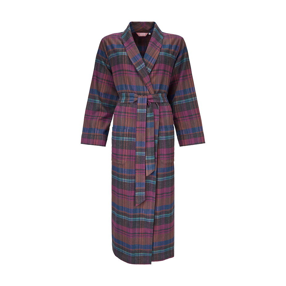 Damen-Bademantel aus kariertem Flanell lila
