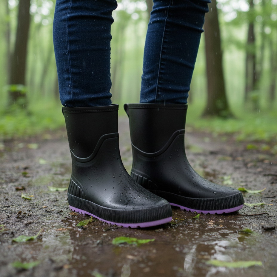 Dámské kotníkové holínky s vlněnou stélkou černá/fialová