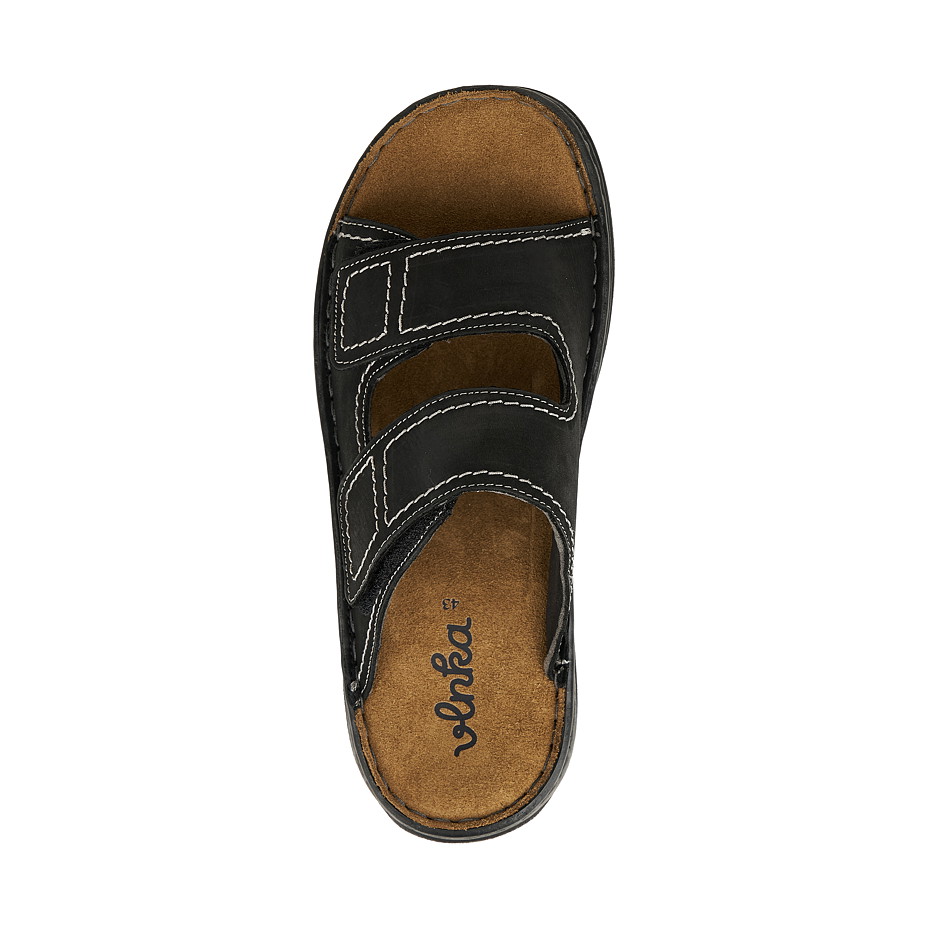 Men's leather slides wide fit Orin, black