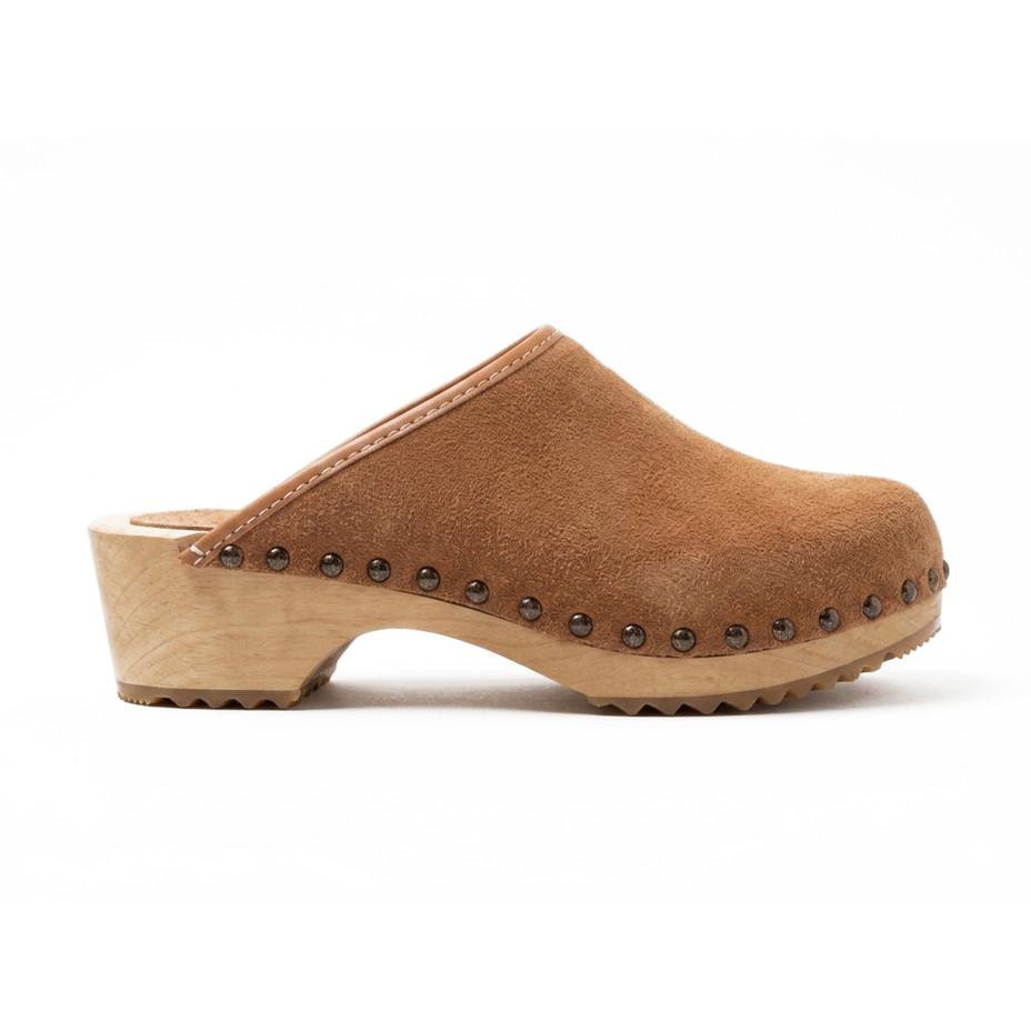 Damen Leder anatomische Clogs mit Nieten, braun