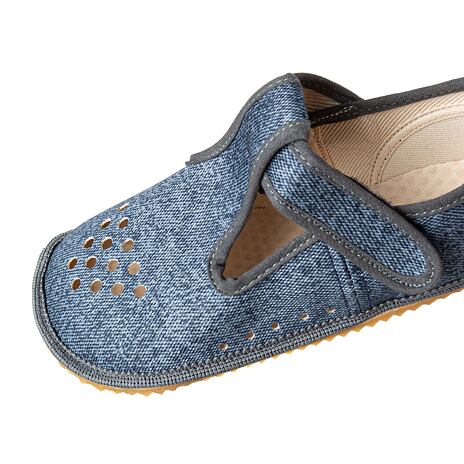 Kinder barefoot sloffen van textiel met klittenband ”Beda” blauw