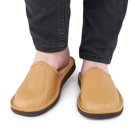 Pantoufles d’été en cuir pour hommes marron clair