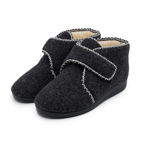 Wool Felt Slipper Boots with Velcro Dark Grey