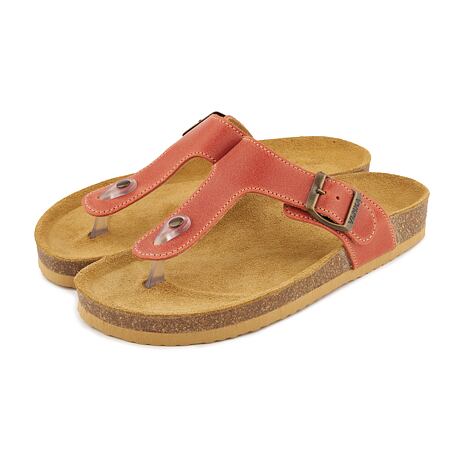 Leder-Flip-Flops mit Korksohle für Damen Lea rot