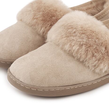 Pantoufles en cuir avec laine de mouton pour femmes Diana, beige