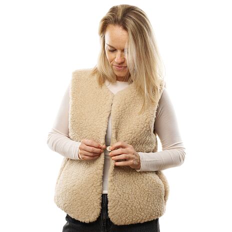 Wollen vest met knoopsluiting en zakken, beige