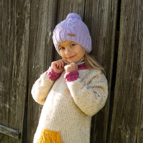 Pull en laine pour enfants avec poche, naturelle