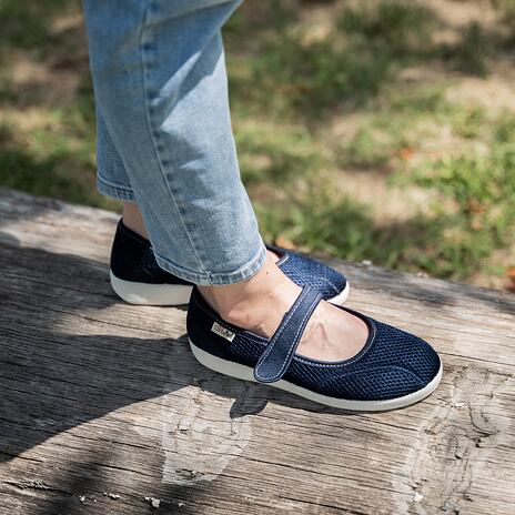Dames comfort ballerina's met klittenband, blauw