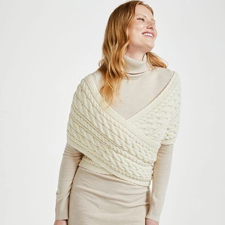 Merino wikkelplaid met knopen, naturel