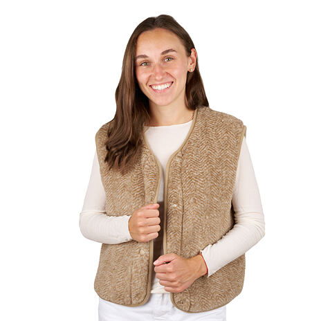 Wollen verkorte (crop) damesvest met drukknoopjes, bruin