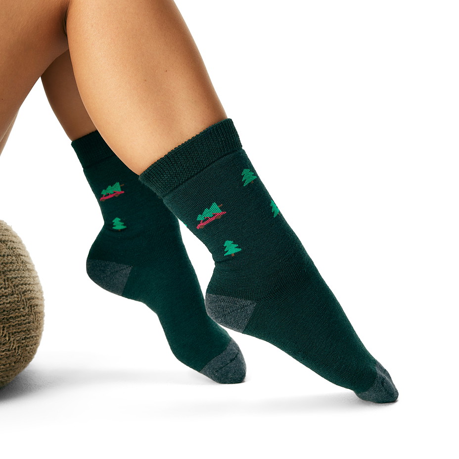 Vánoční ponožky s Merino vlnou stromečky