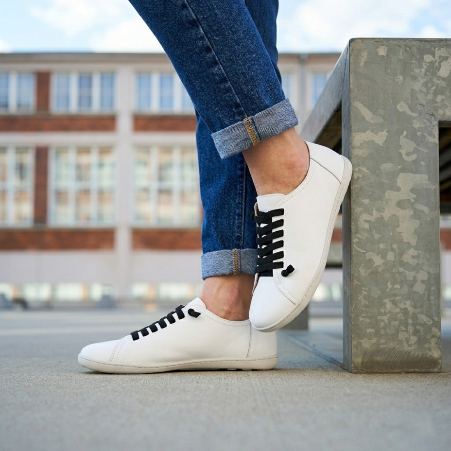 Dames leren barefoot sneakers met elastiek Onyx, wit