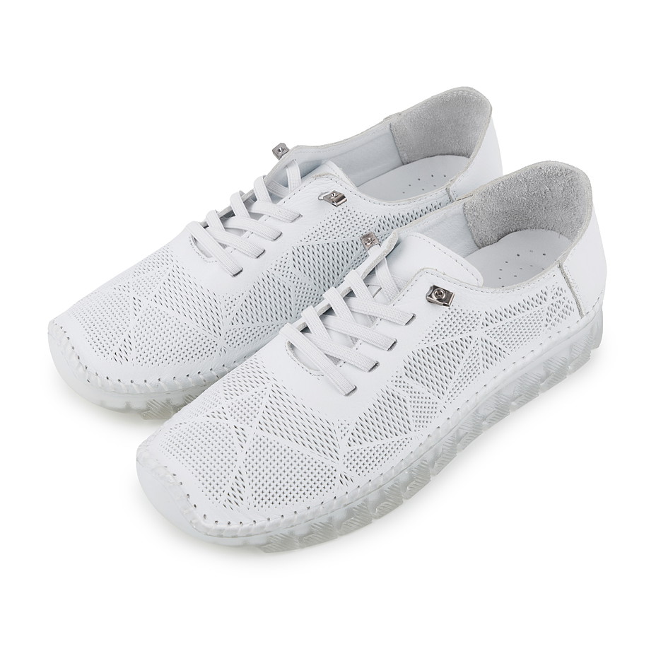 Dames vrijetijdssneakers leer, wit