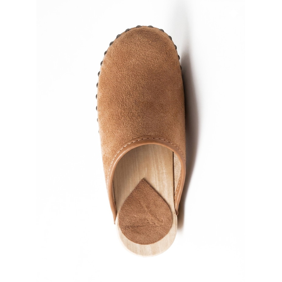 Damen Leder anatomische Clogs mit Nieten, braun