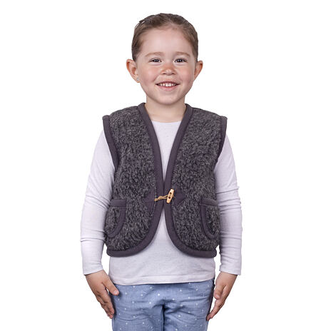 Gilet pour enfants en laine de mouton avec boutons gris foncé